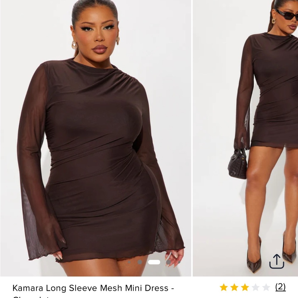 Fashion Nova Kamara Long Sleeve Mesh Mini Dress - Brown
